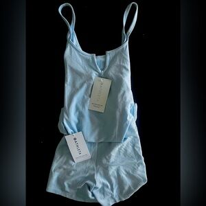 NWT Athleta Wind Down Sleep Set—Women's Medium Pajama Cami/Short in Baby Blue